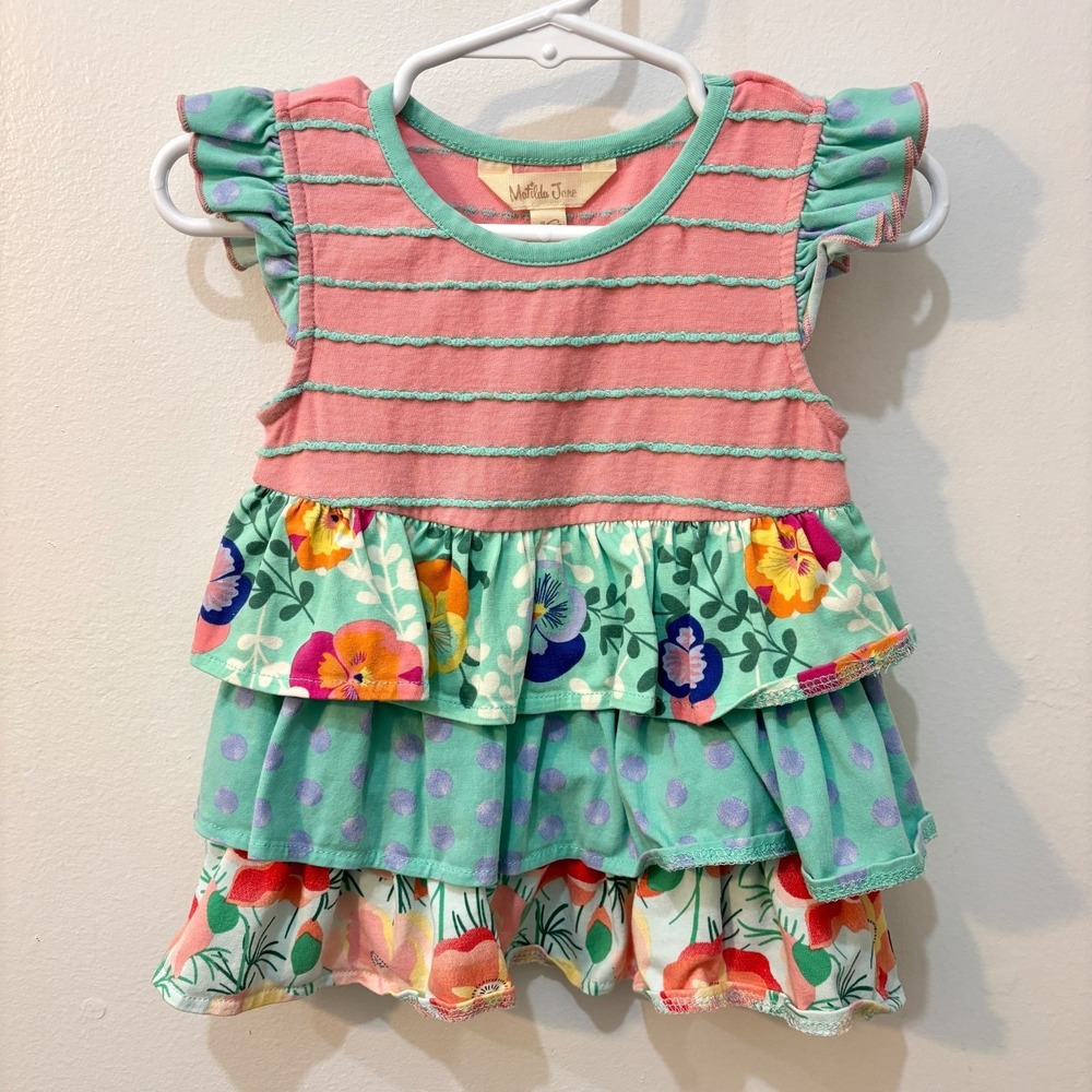 Matilda Jane Girls Sz. 18-24 Month Classic Ruffle Tiered Dress Floral Polka Dots